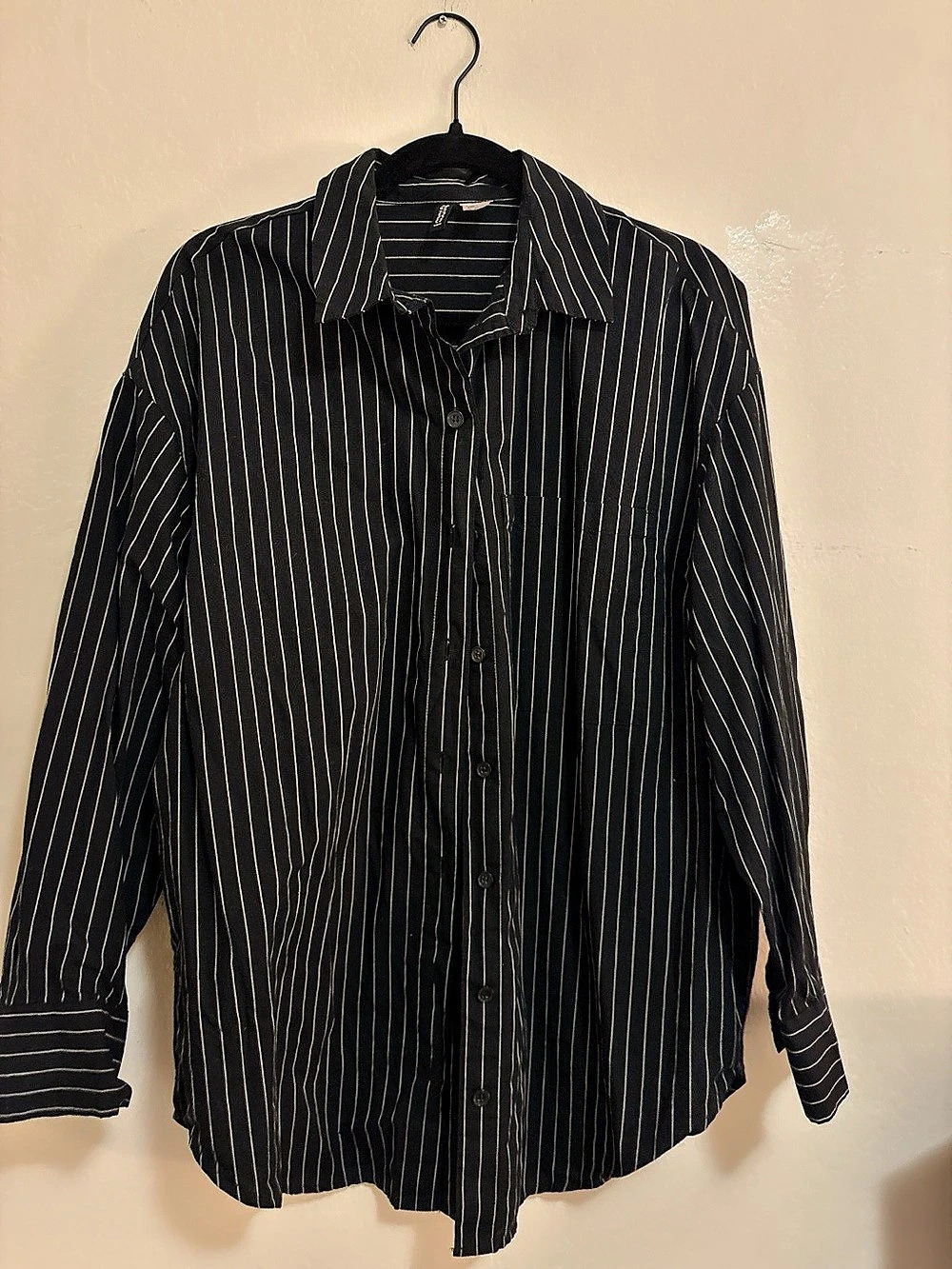 H&M Black Pinstripe Oversized Button Down Shirt